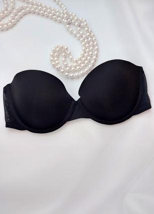 75с гладкий контурний чорний бюстгальтер балконет без бретелей h&m
