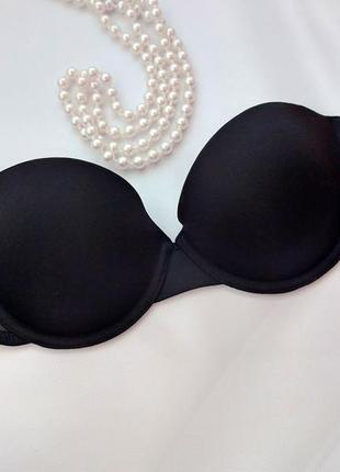 75с гладкий контурний чорний бюстгальтер балконет без бретелей h&m