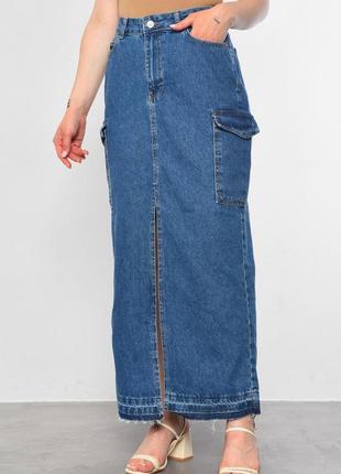 Міді джинсова спідниця з розрізом літо юбка
