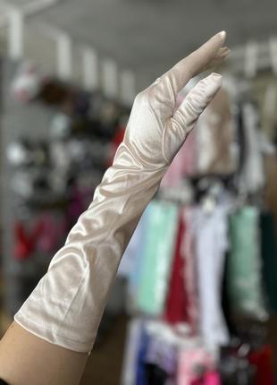 Перчатки длинные атласные шампань, беж, желтый, синий, черный, белый, серебро, вишня, фуксия, сирень, фиолетовый, розовый, красный