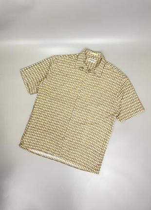 Легка бежева теніска campia з узором, принтом, кампіа мода, корея, шведка, сорочка короткий рукав, гавайка, пляжна, літня