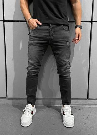 Чоловічі темно-сірі графіт джинси скіні преміум якості котон денім