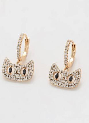 Позолочені сережки кільця котики коти медичне золото позолоченные серьги кольца коты медзолото1 фото