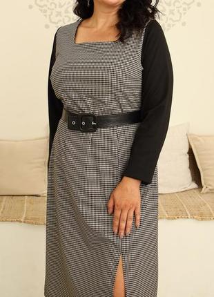 Жіноче ошатне ділове плаття, тканина трикотаж, р. 50,52,54,56 гусяча лапка беж2 фото