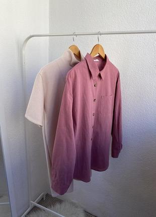 Классная пудрово розовая хлопковая рубашка