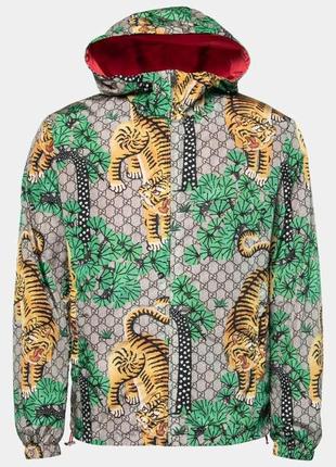 Куртка ветровка с принтом бенгальского тигра коричневого цвета gucci brown bengal tiger print synthetic jacket s