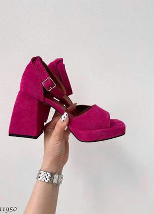 Сочные женские босоножки из натуральной замши фуксия 💄 11950