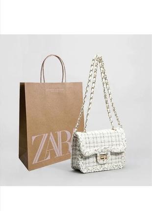 Сумка zara,сумочка твид, сумка с длинным ремешком, сумочка женская