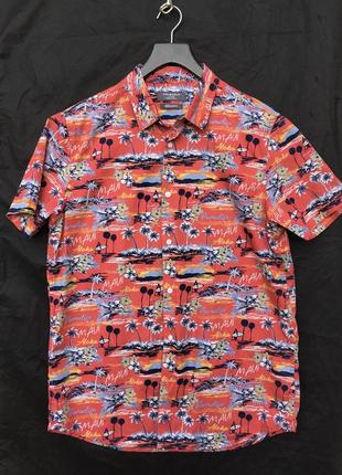 Сорочка гавайська primark reg fit cotton яскрава червона чоловіча гавайка бавовна (xl)