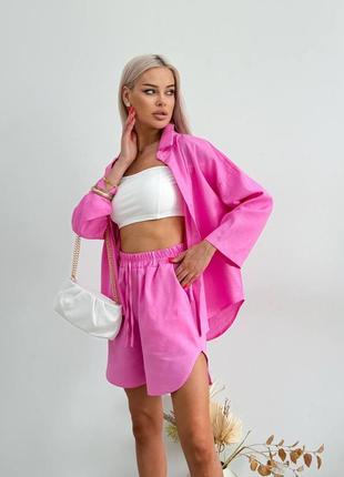 Льняной костюм - шорты + рубашка7 фото
