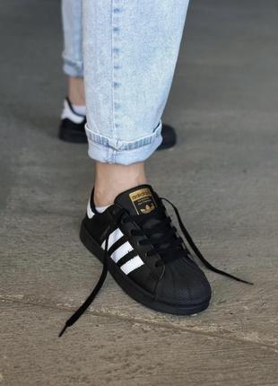 Класичні кросівки  adidas superstar black white модные кроссовки адидас суперстар чёрные белые