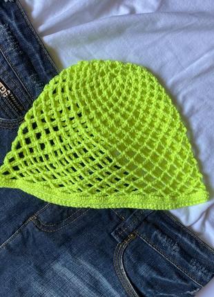 Вязаная шапочка кроше сетка, чепчик вязаный женский летний, бандана вязаная, шапочка летняя из хлопка ручной работы (в наличии и по заказу)