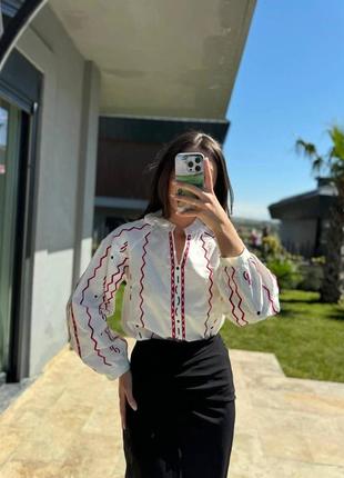 Колоритна блуза вишиванка, українська вишиванка, етно сорочка з вишивкою