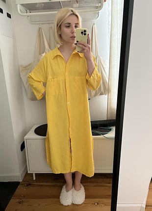 Платье-рубашка из льна