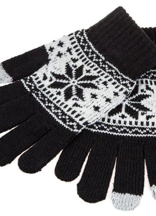 Перчатки для сенсорных экранов touch gloves snowflake black-white (черно-белые)