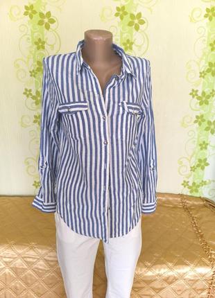 Смугаста бавовняна сорочка  в вертикальну  блакитну смужку