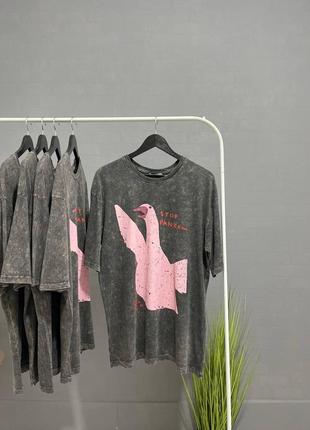 Футболка оверсайз в стиле zara варёнка с принтом гусь