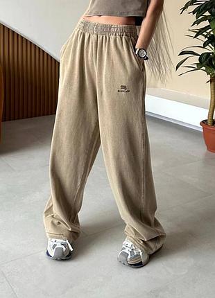 Штаны спортивные в стиле balenciaga широкие беж графит трехнить