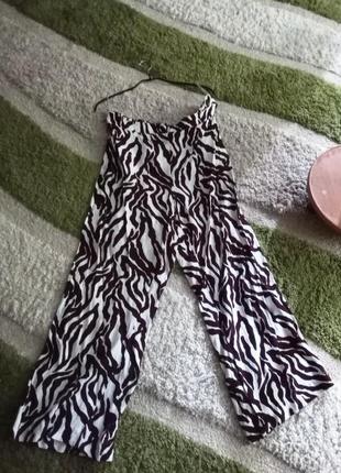 Вискоза - стильные летние брюки, в принт зебра, высокая посадка - р.  48-50