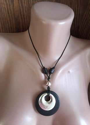 Стильная подвеска, жгут, кулон - черная + серебро