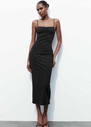 Полиамидное платье черная с стразами zara new
