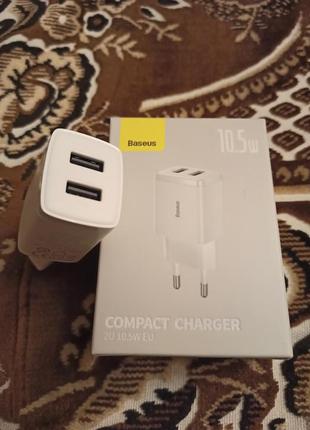 Зарядка для мобільного baseus compact charger 2u white ccxj010202