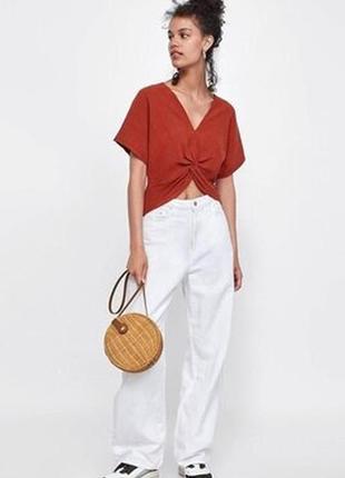 Футболки блузки топы из текстурной ткани с узлом черный терракотовый белый