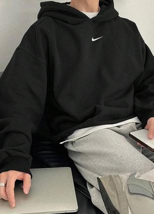 Мужское oversize тощие nike однотонное на флисе кофта-толстовка найк с капюшоном размер оверсайз цве