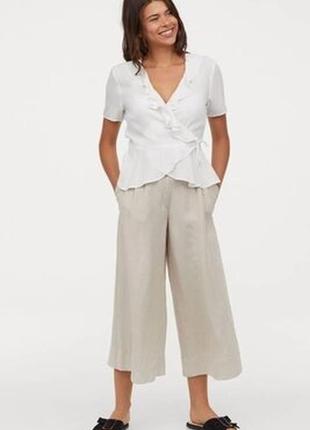 Натуральная блузка на запахе белая блуза с v-вырезом