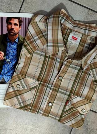 Чоловіча бавовняна базова тініска levis у бежевому кольорі в клітинку розмір l