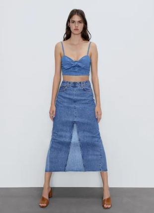 Джинсовая юбка zara , идеальное состояние , размер м