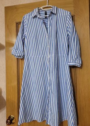 Сукня сорочка міді котон у смужку плаття платье рубашка халат хлопок8 фото