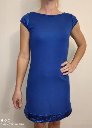 Платье женское с пайетками размер 42-45. платечко. плаття.  синее платье, платье нарядное. туника. плаття