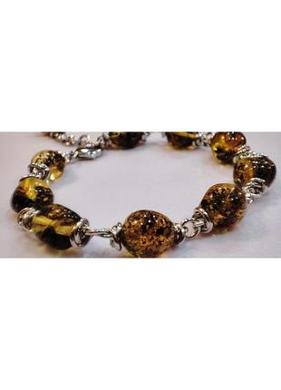 Браслет minov 2576 "готика" из натурального янтаря оттенок зеленый