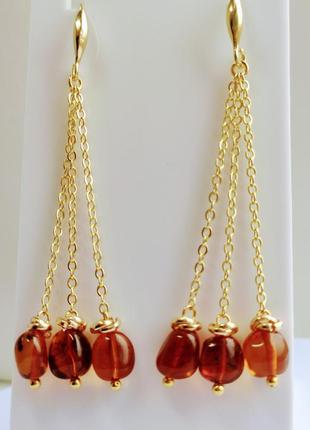 Серьги minov 2671 из натурального янтаря коньячных оттенков