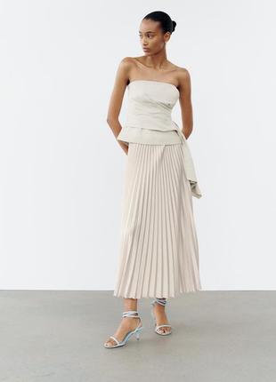 Сатинова плісирована міді спідниця zara new