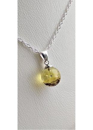 Кулон шар minov 1030 из янтаря на цепочке в подарок коробочка
