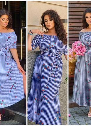 Легкое коттоновое платье, стильное платье с вышивкой