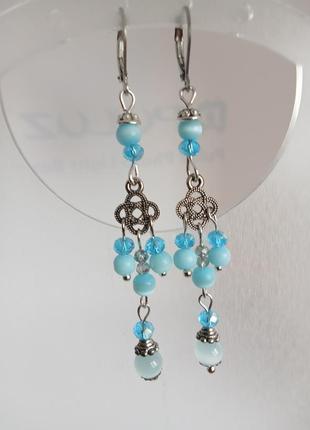 Кошачий глаз. серьги "льдинка" праздничные.