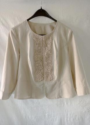 Лляний жакет приталений баска мереживо льон льон піджак
