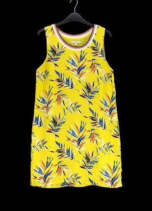 Ярко-жёлтое платье "pepe jeans" с растительным принтом. размер s.