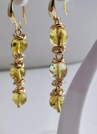 Серьги minov 2487 из натурального янтаря медовый оттенок