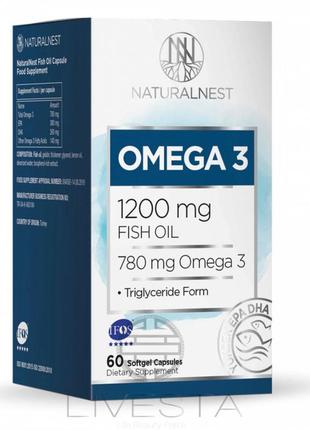 Дієтична добавка "omega 3 з риб'ячим жиром" naturalnest, 60 желатинових капсул