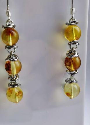 Серьги minov 2518 из натурального янтаря оттенок медовый серьга серебро