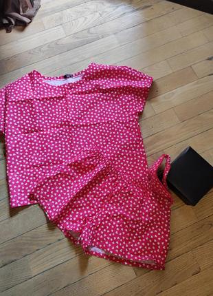 Піжамка червона з сердечками жіноча піжама  шорти футболка  в коробочці