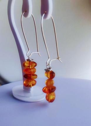 Серьги minov 2608 из натурального янтаря оттенок коньячный серьга серебро