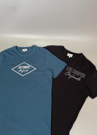Бавовняна футболка lee cooper з принтом, лого, логотип, чорна, синя, блакитна, котонова, оригінал, лі купер