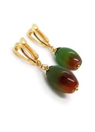 🔺🍊🍀 серьги натуральный камень бразильский агат английский замок