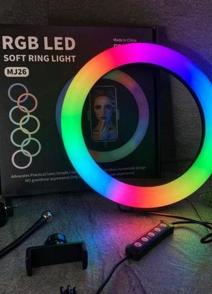 Кільцева світлодіодна лампа rgb 26 см із тримачем для телефону8 фото