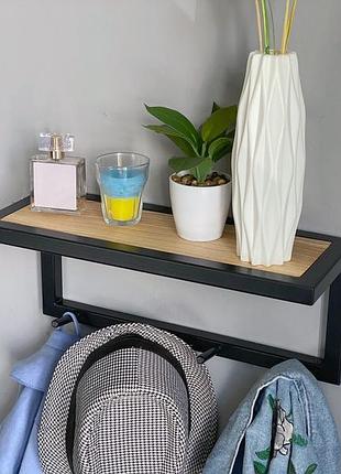 Настінна полиця в передпокій з гачками для одягу, ключів 40х15х17